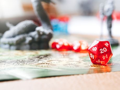 Dungeons and Dragons game board and dice.