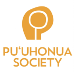Person with their arms over their head in a circle over the words Pu'uhonua Society