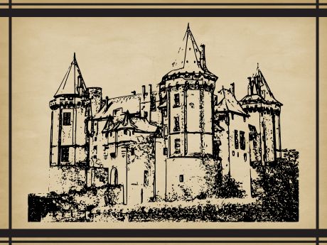 Castle drawing with parchment background and border