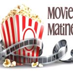 Box of popcorn with a film reel and "Movie Matinee"