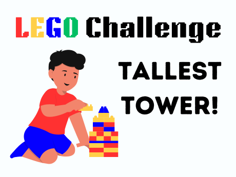 LEGO Challenge Tallest Tower logo with image of child building a tower of LEGO bricks