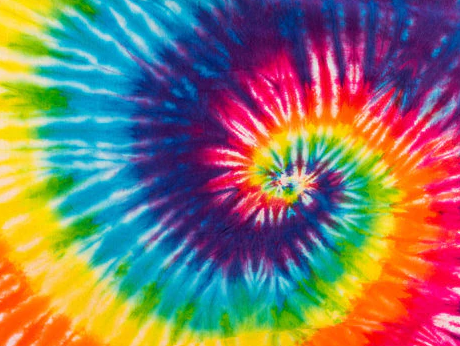 A rainbow spiral of tie-dye art.