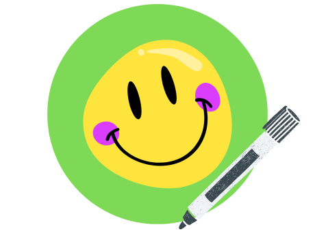 Smiley face on top of a green circle with a marker on top of both.