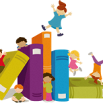 preschool kids on books like a playground
