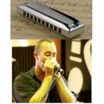 Color compound photo image of harmonica and harmonicist Danilo Marrone