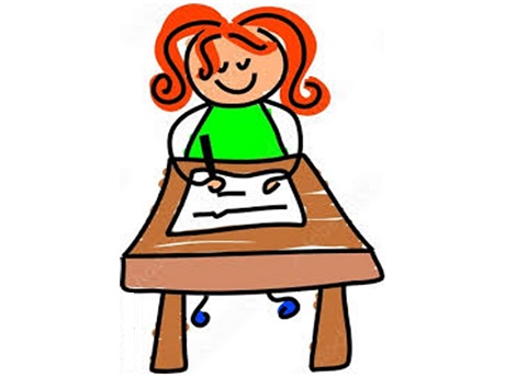 Cartoon of girl drawing on a desk