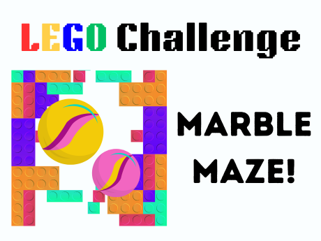 LEGO Challenge Marble Maze! LEGO maze with two marbles in the center.