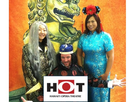 3 Actors from Hawaii Opera Theatre Curse of Lou Ling and HOT Logo