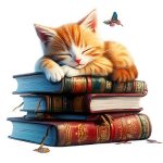 Cat Sleeping on Books