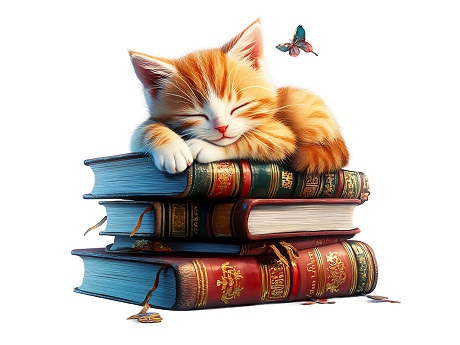 Cat Sleeping on Books