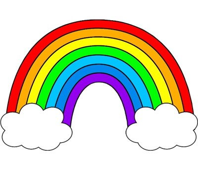 Rainbow and clouds on white background