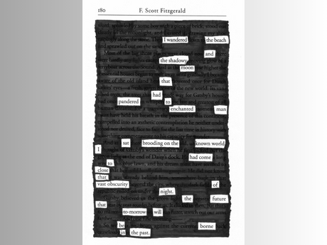 blackout poetry using a page from The Great Gatsby