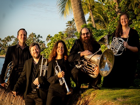 color photo of the Honolulu Brass Quintet of Chamber Music Hawaii