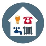 Set of 4 Utilities Icons in Home. Symbols of Power, Water, Gas, Heating.