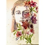 Water Color Portrait of a long-haired person with flowers