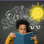 child reading a book with a blank cover