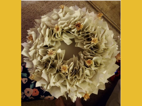 wreath made from book pages