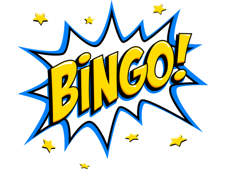 "Bingo!" inside a blue jagged shape with yellow stars around it.