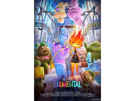 Elemental movie poster, featuring characters resembling the elements land, air, fire, water