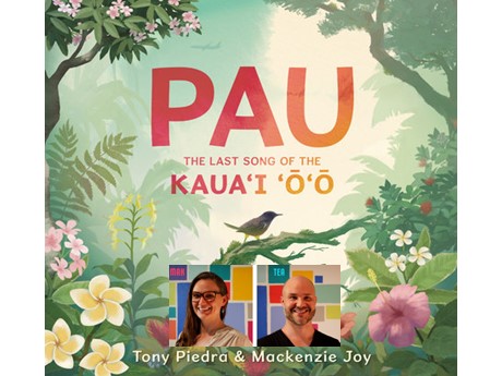 Cover of the book "Pau- The Last Song of The "ōʻō with an picture of the autheors inserted.