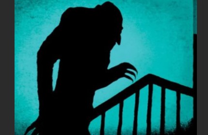 Nosferatu scary shadow on teal colored background