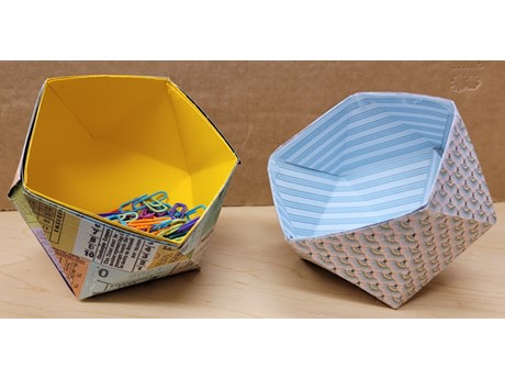 two geometric shaped paper bowls