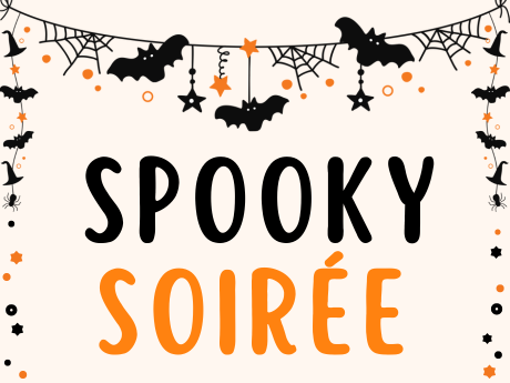 Spooky Soiree logo and Halloween banner