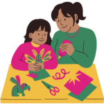Mother and daughter doing crafts together