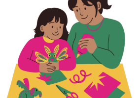 Mother and daughter doing crafts together