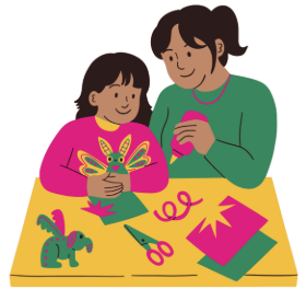 Mother and daughter doing crafts together