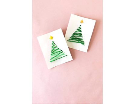 Two embroidered greeting cards with tree designs