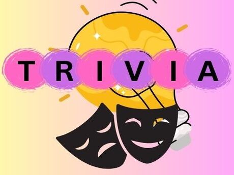Text reads : Trivia Image of a lightbulb with the word Trivia in front of it. Musical theater masks are at the bottom of the image