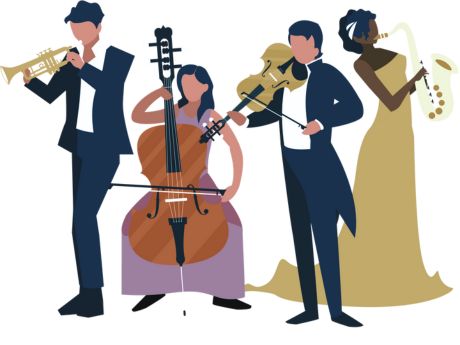clip art cartoon 4 musicians playing different instruments