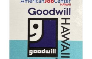 Text reading: Goodwill Hawaii and American job center with a smile icon
