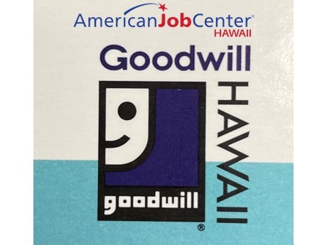 Text reading: Goodwill Hawaii and American job center with a smile icon