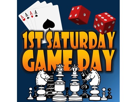 Game Day image with chess pieces, dice, and 4 of a kind aces