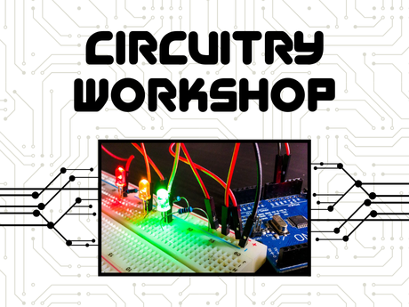 an image of circuits, wires, and LED lights over a circuit-printed background