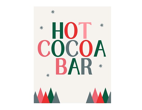 Hot Cocoa Bar text in green, red and light red