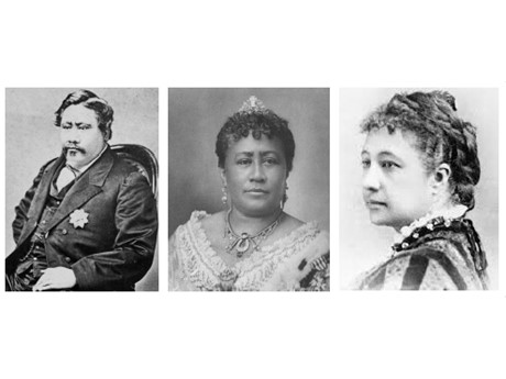 Black and white portraits of Kamehameha V, Queen Kapiolani and Pauahi