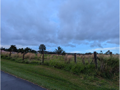 a fenced in pasture with cloudy skies