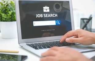 A person doing a job search on a laptop