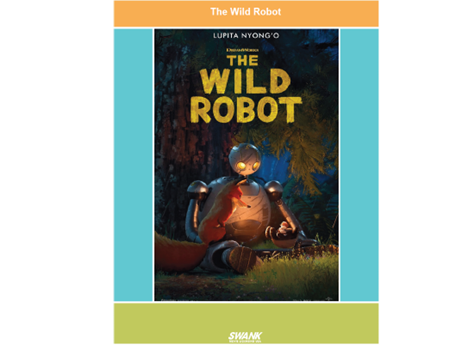 A poster of a robot sitting in the woods