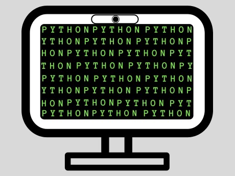 computer with word python repeated on screen