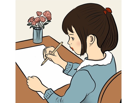 Girl writing a letter.