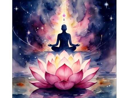 Celestial Buddha atop Lotus flower.