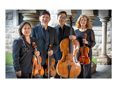 Members of the Galliard String Quartet with their string instruments