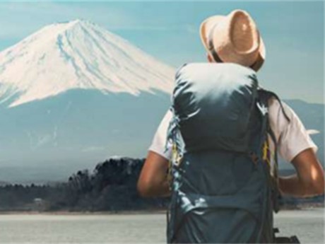 man with Mt. Fuji
