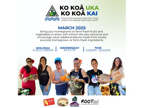 Event flyer featuring photos of individuals and their abundance- fruits, veggies, plants.