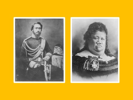 Black and white portraits of Kamehameha IV and Princess Ruth Keʻelikōlani