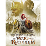 Illustration of a red-haired warrior woman with an army behind her.
